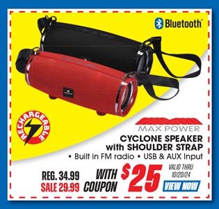 Max Power Cyclone Bluetooth Speaker with Shoulder Strap