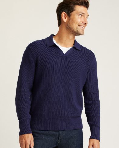 Cotton Cashmere Long Sleeve Sweater Polo