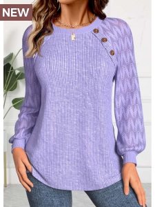 ROTITA Lace Light Purple Round Neck Long Sleeve Sweatshirt