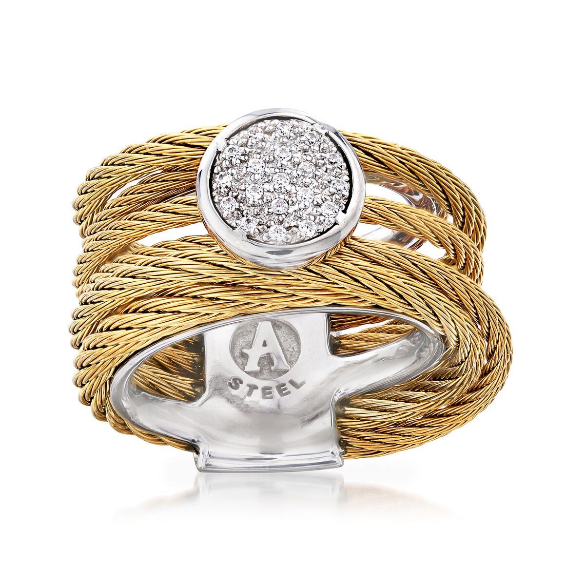 ALOR "Classique" .10 ct. t.w. Diamond Yellow Stainless Steel Cable Ring with 18kt White Gold