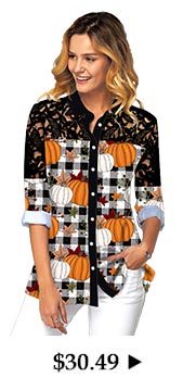Pumpkin and Plaid Print Button Up Lace Panel Shirt