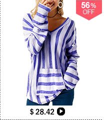 Pocket Long Sleeve Striped Hooded Collar T Shirt