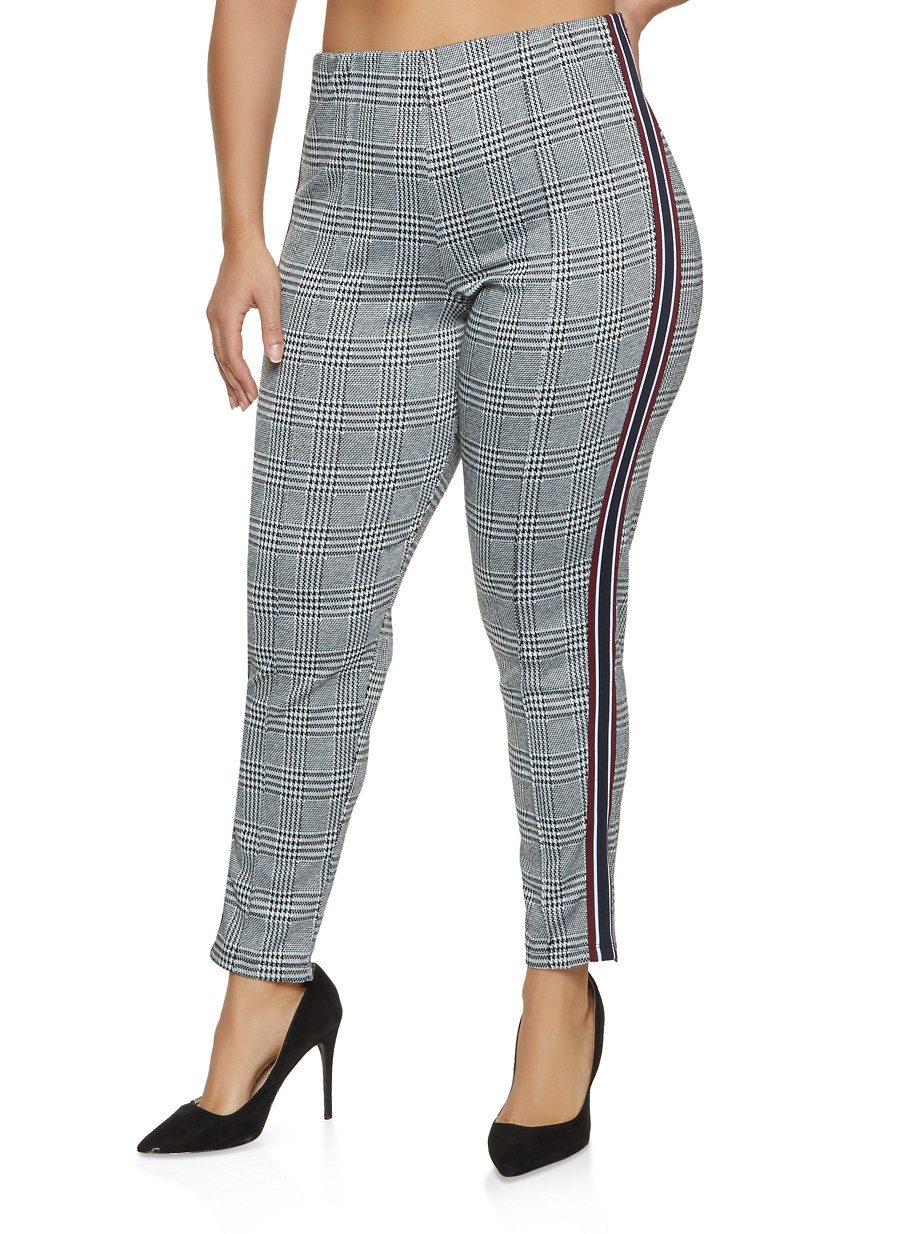 Plus Size Plaid Striped Tape Dress Pants