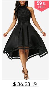 Black Lace Panel Sleeveless High Low Dress