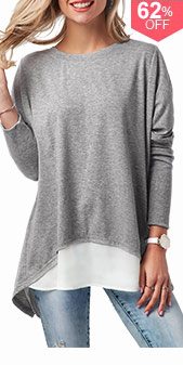 Long Sleeve Button Back Patchwork T Shirt