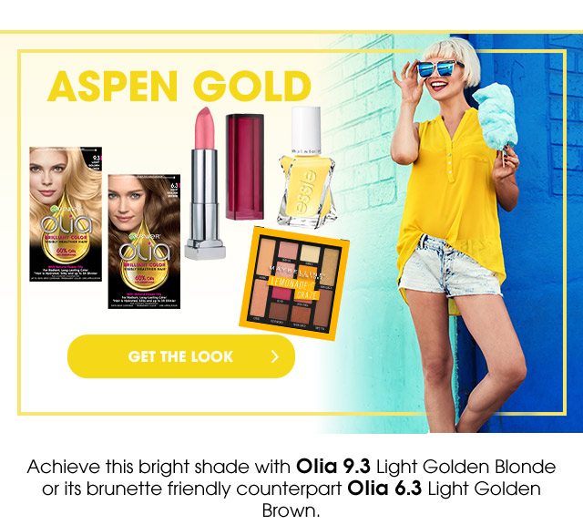 ASPEN GOLD - GET THE LOOK > - Achieve this bright shade with Olia 9.3 Light Golden Blonde or its brunette friendly counterpart Olia 6.3 Light Golden Brown.