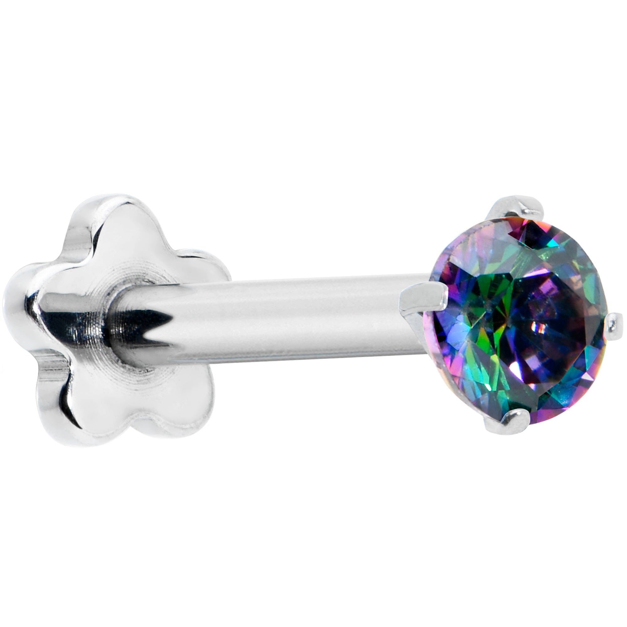 Image of 16 Gauge 5/16 Vitrail CZ G23 Titanium Threadless Flower Labret Tragus