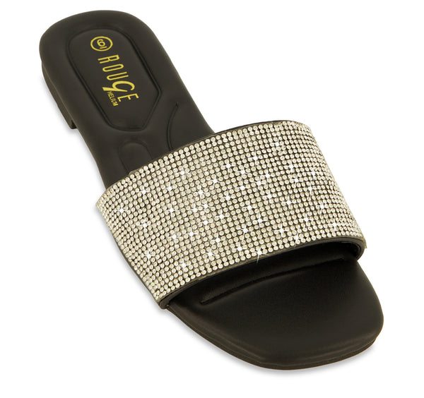 Open Toe Rhinestone Band Slide Sandals