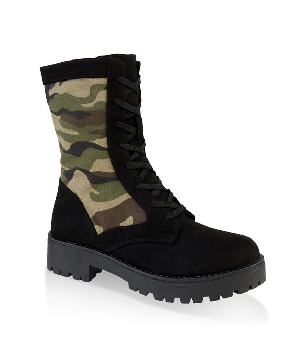 Lace Up Camo Lug Sole Combat Boots