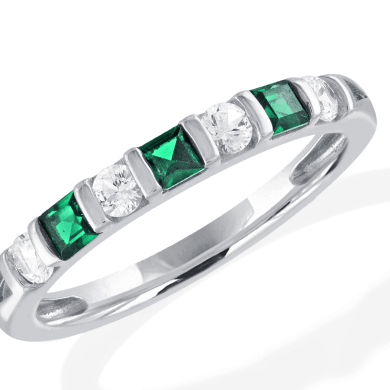 Lab-Created Emerald & White Lab-Created Sapphire Ring Sterling Silver