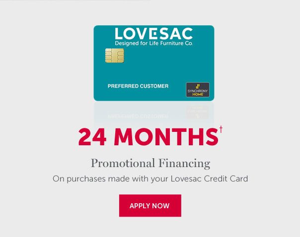 24 Months† | Promotional Financing On purchases made with your Lovesac Credit Card | APPLY NOW >>