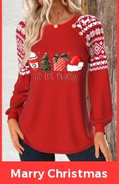 Christmas Red Patchwork Long Sleeve Round Neck Sweatshirt