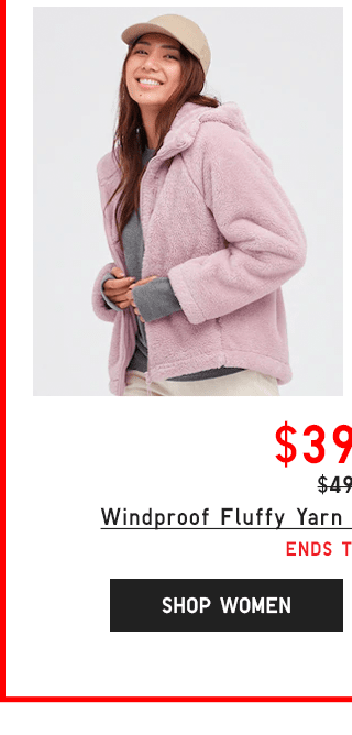 WOMEN WINDPROOF FLUFFY YARN FLEECE FULL-ZIP HOODIE