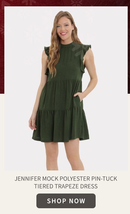 Jennifer Mock Polyester Pin-tuck Tiered Trapeze Dress 