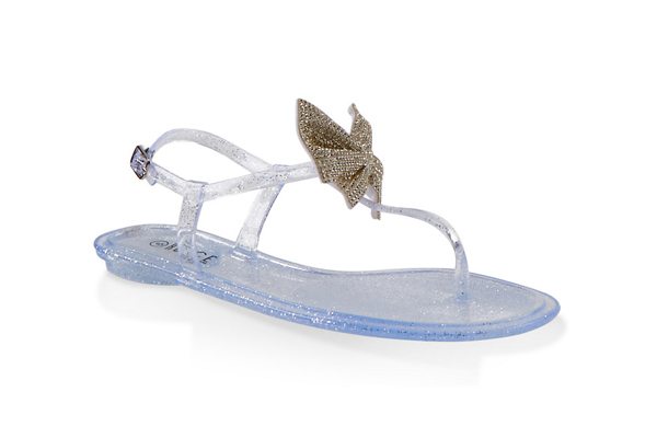 Rhinestone Bow Jelly Thong Sandals