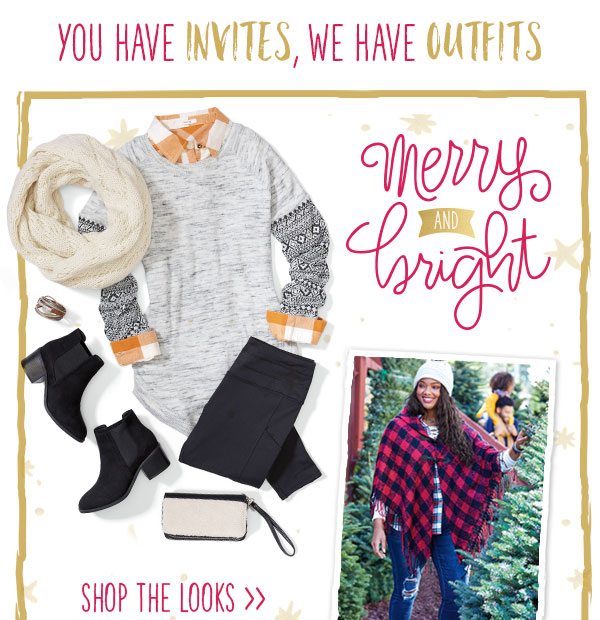 You have invites, we have outfits. Merry and bright. Shop the looks.