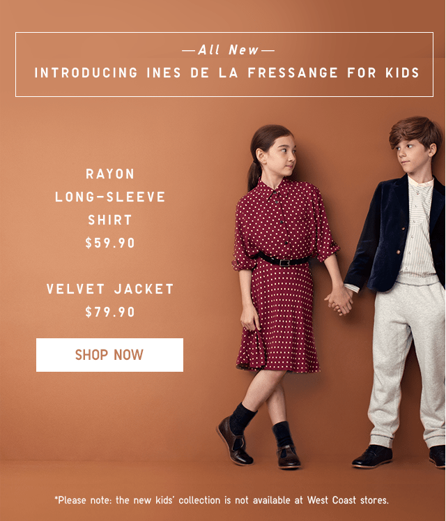 ALL NEW INES DE LA FRESSANGE FOR KIDS - RAYON LONG-SLEEVE SHIRT $59.90 + VELVET JACKET $79.90 - SHOP NOW