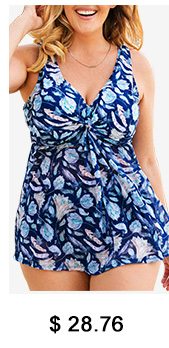 Plus Size Printed V Neck Open Back Tankini Set