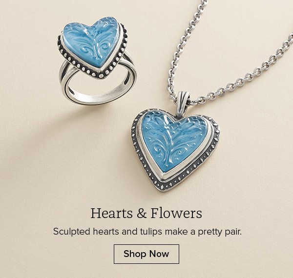 Hearts & Flowers - Sculpted hearts and tulips make a pretty pair. Shop Now