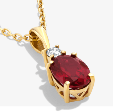 Oval-Cut Garnet & Diamond Necklace 1/20 ct tw 10K Yellow Gold