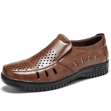 Men Non Slip Hole Casual Leather Shoes