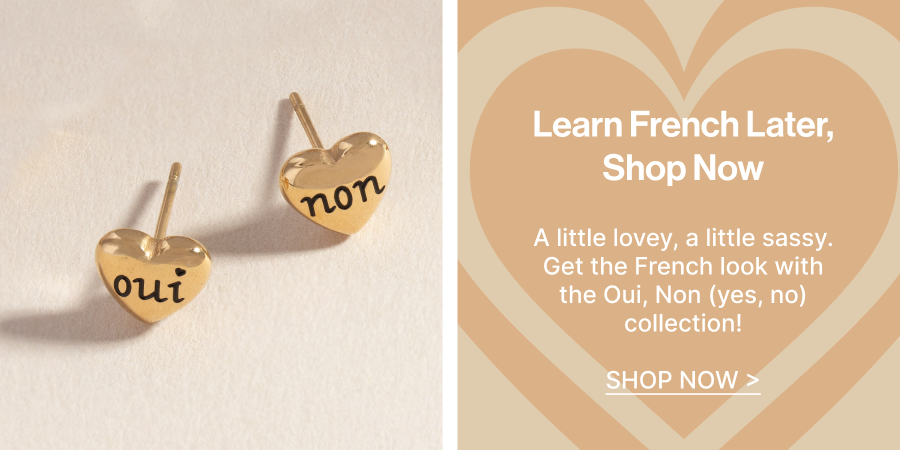 Learn French Later, Shop Now | Oui & Non Heart Stud Earrings | SHOP NOW