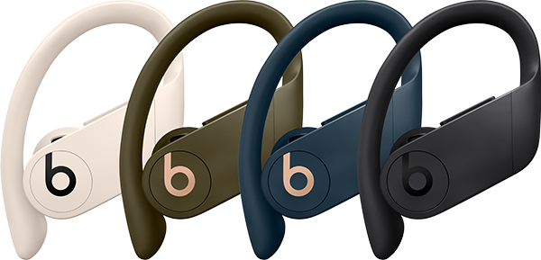 All four colors of Powerbeats Pro. Ivory,Moss,Navy, and Black.