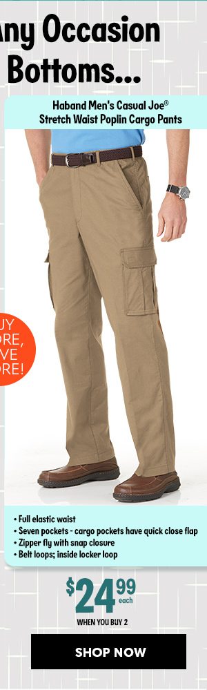 Haband Men's Casual Joe Stretch Waist Poplin Cargo Pants from $24.99 each when you buy 2 - SHOP NOW