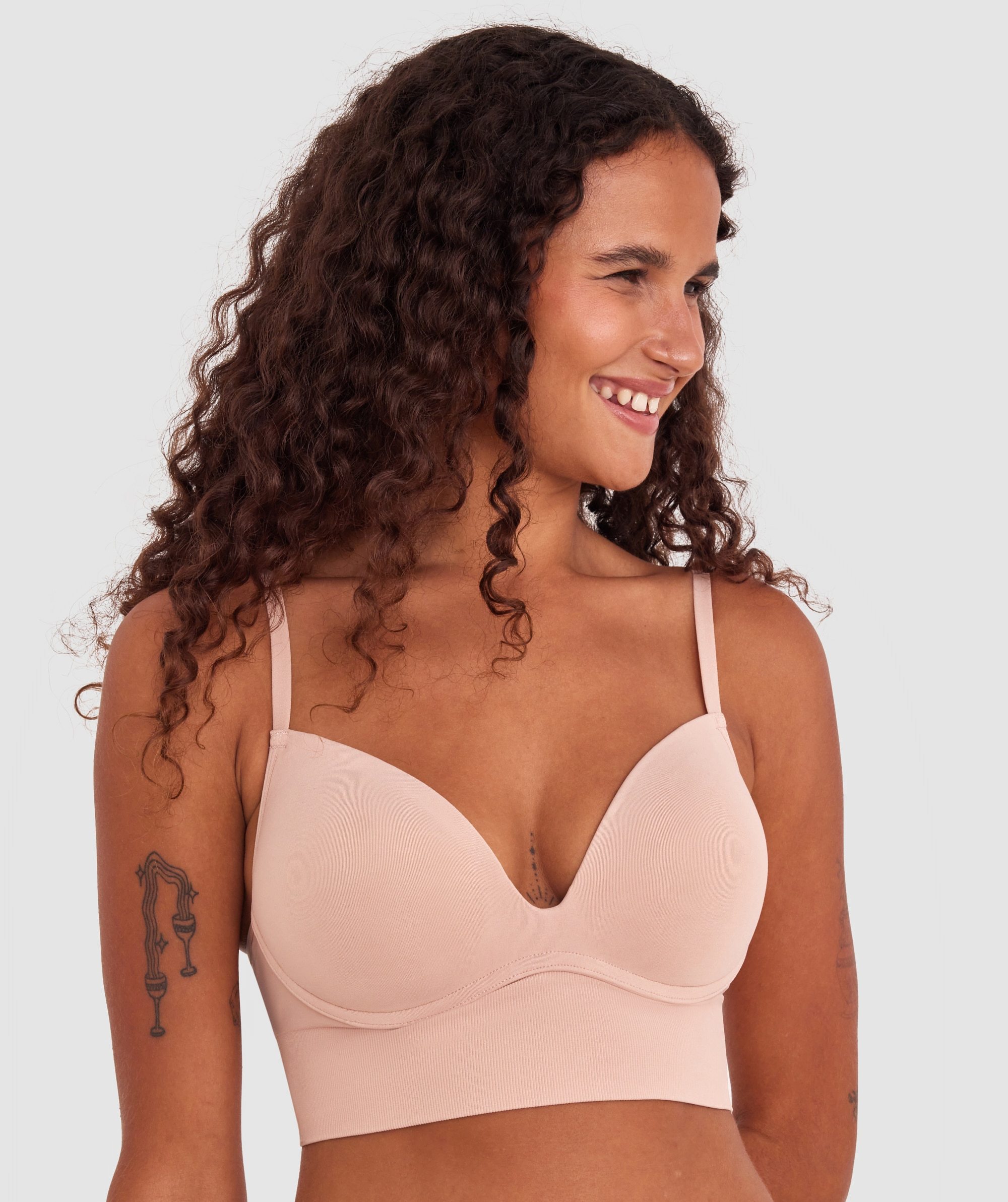 Base Layers Long Line Push Up Bra - Nude