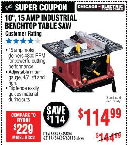 View View 10 in., 15 Amp Benchtop Table Saw