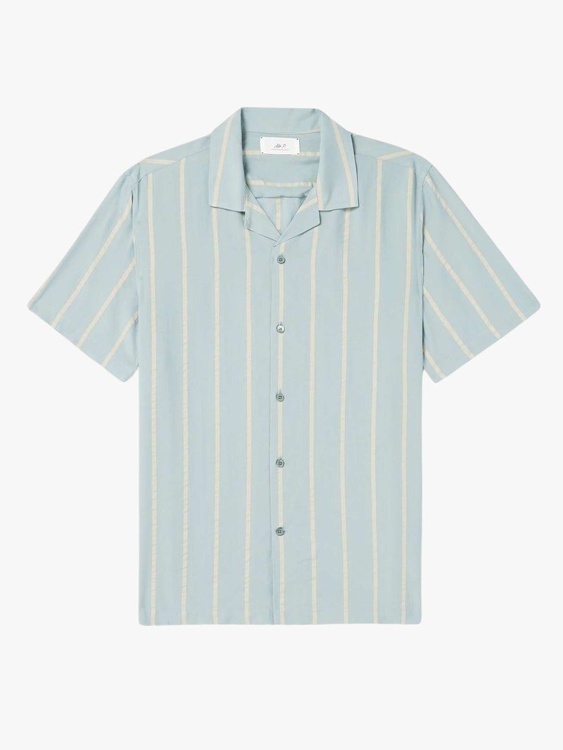 Mr P. Michael Camp-Collar Striped Lyocell Shirt