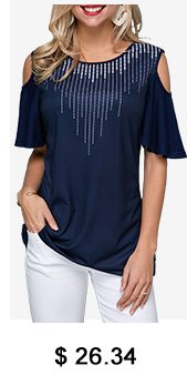 Round Neck Cold Shoulder Navy Blue T Shirt