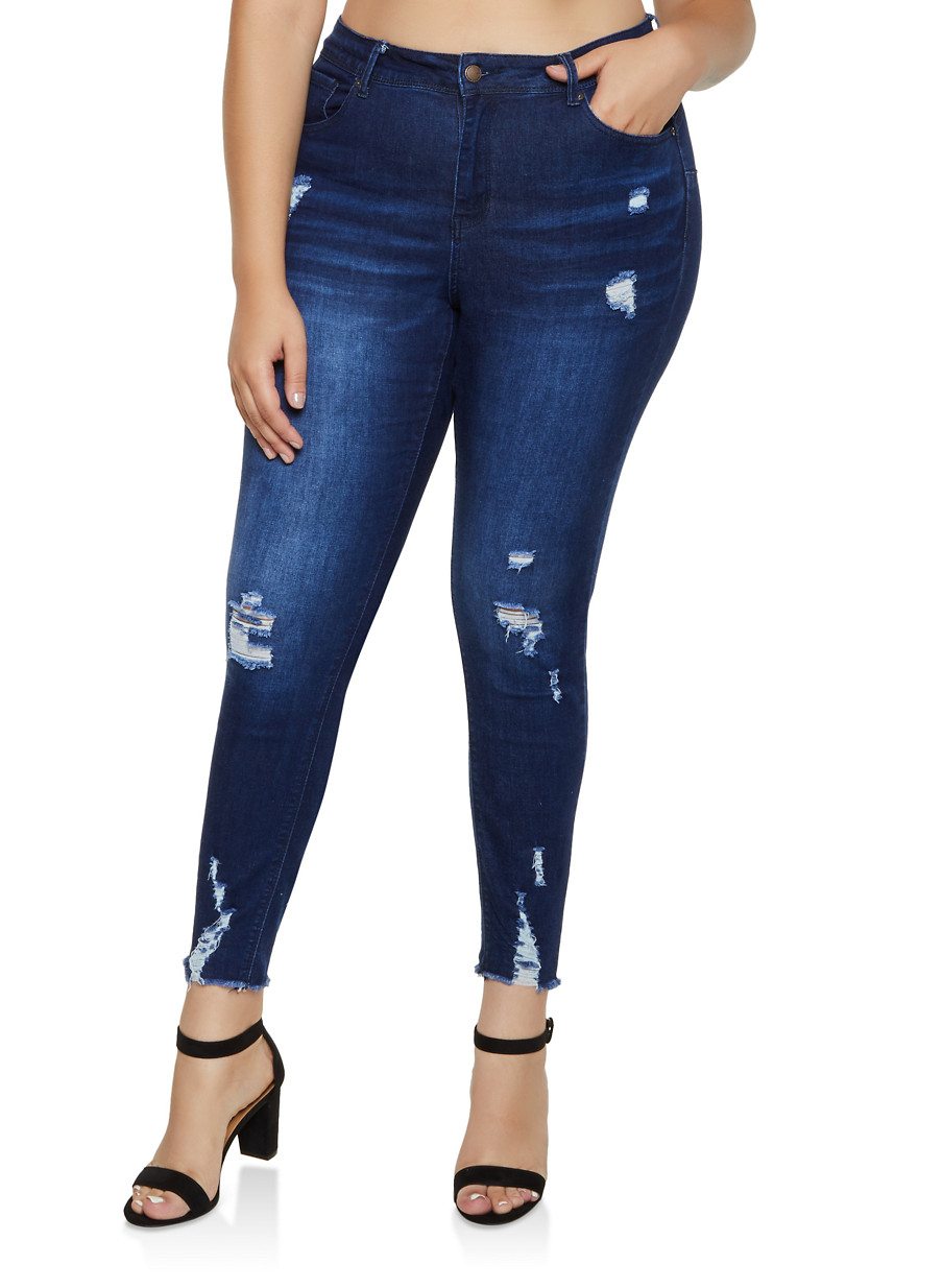 Plus Size WAX Frayed Hem Jeans