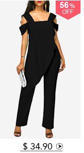 Black Open Back Overlay Wide Strap Jumpsuit