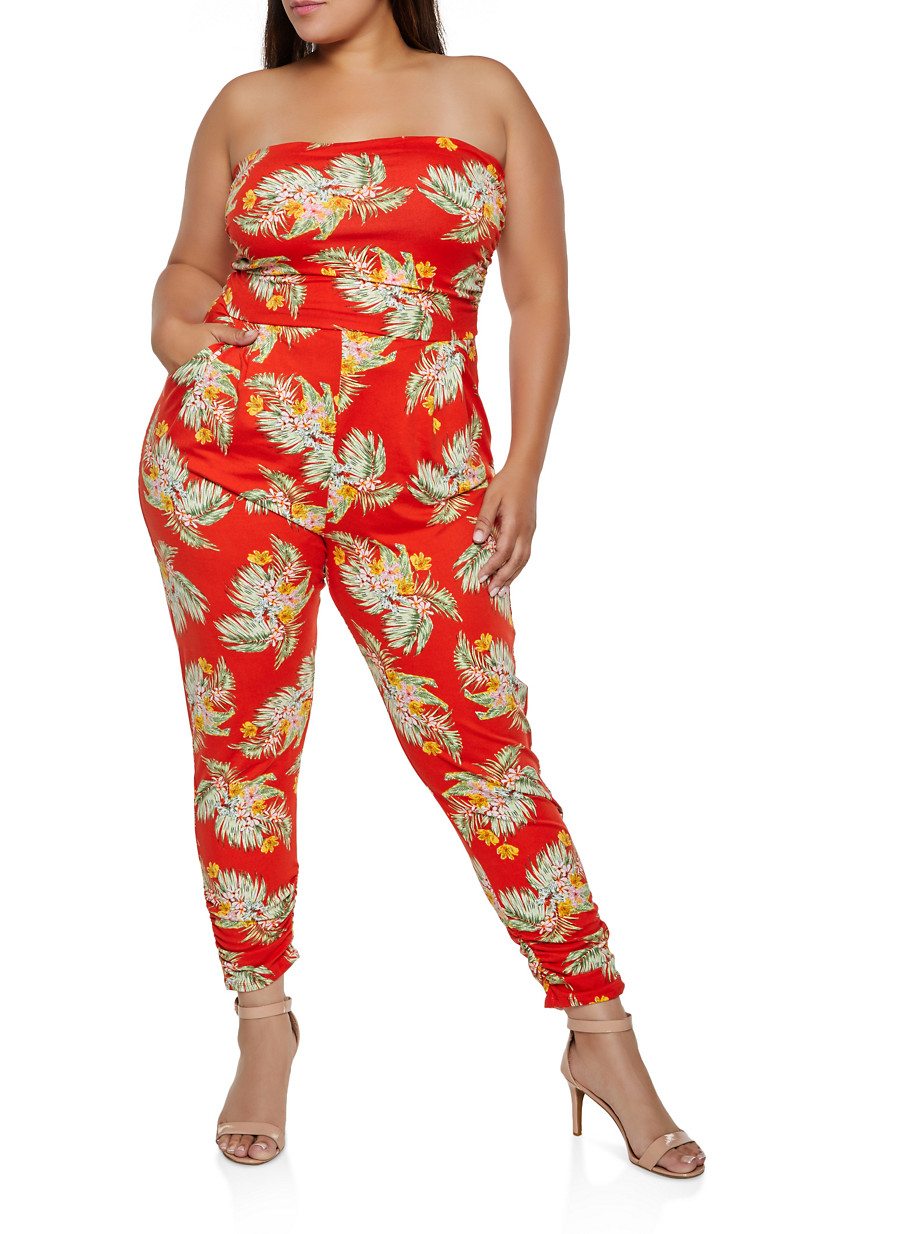 Plus Size Floral Ruched Leg Jumpsuit