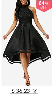 Black Lace Panel Sleeveless High Low Dress