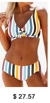 Underwire Mid Waist Multi Stripe Bikini Set