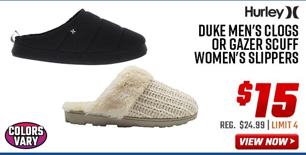 Hurley Duke Men's Clogs or Gazer Scuff Women's Slippers