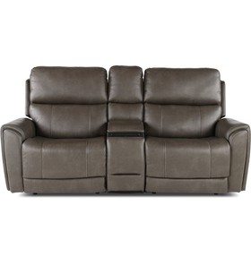 Damon Smoke Gray Power Reclining Loveseat with Console