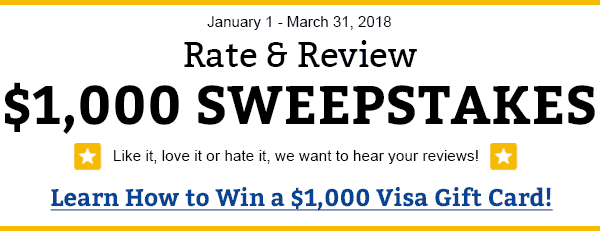 Rate & Review $1,000 Sweepstakes! | Learn How to Win a $1,000 Visa Gift Card!