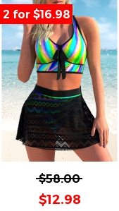 Rainbow Color Lace Stitching High Waisted Bikini Set