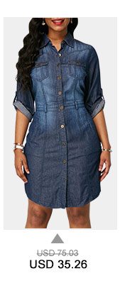 Turndown Collar Roll Tab Sleeve Denim Dress