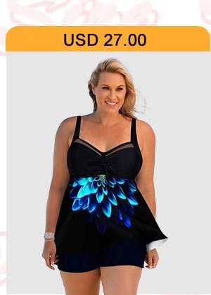 Flower Print Open Back Plus Size Swimdress and Shorts