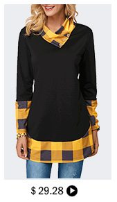 Long Sleeve Button Detail Plaid Print T Shirt