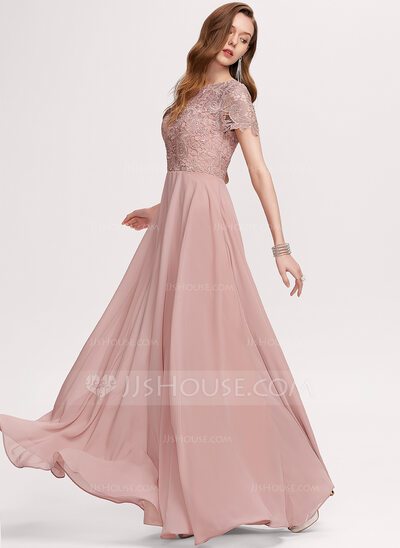 A-Line Scoop Neck Floor-Length Chiffon Bridesmaid Dress (007...