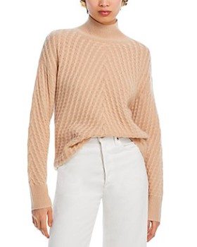 C by Bloomingdale's Cashmere Drop Shoulder Waffle Mock Neck Sweater - Exclusive