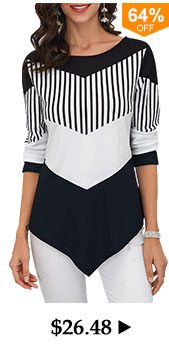 Asymmetric Hem Color Block T Shirt