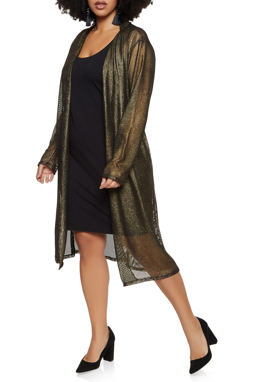 Plus Size Shimmer Fishnet Duster