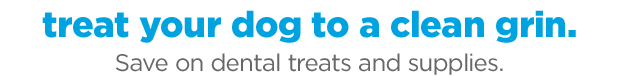 Treat your dog to a clean grin. Save on dental treats and supplies.
