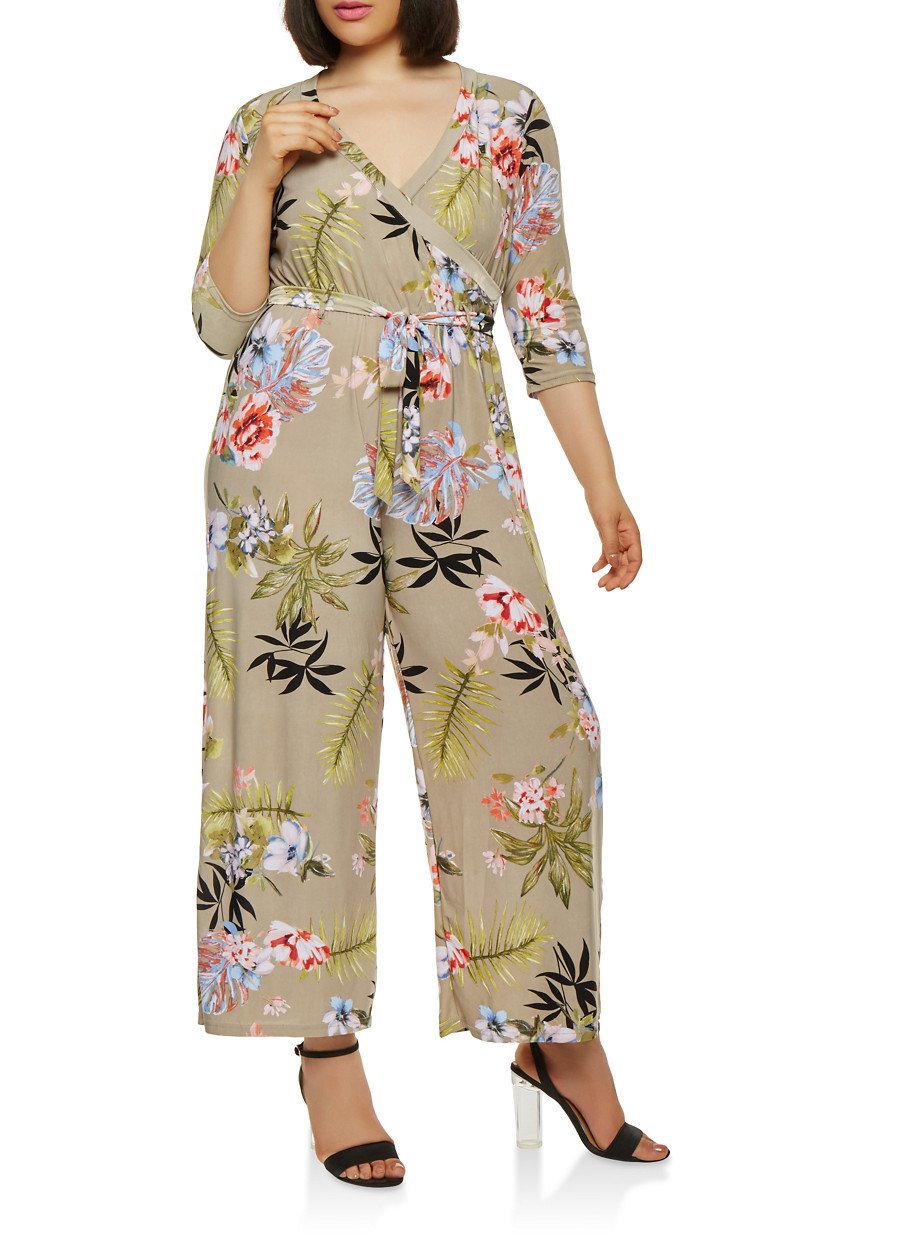 Plus Size Floral Faux Wrap Jumpsuit